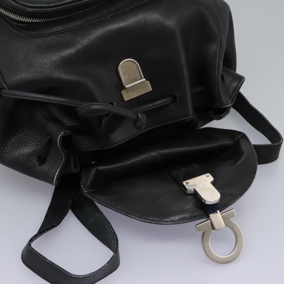Salvatore Ferragamo Gancini Backpack Leather Black Silver main image 7